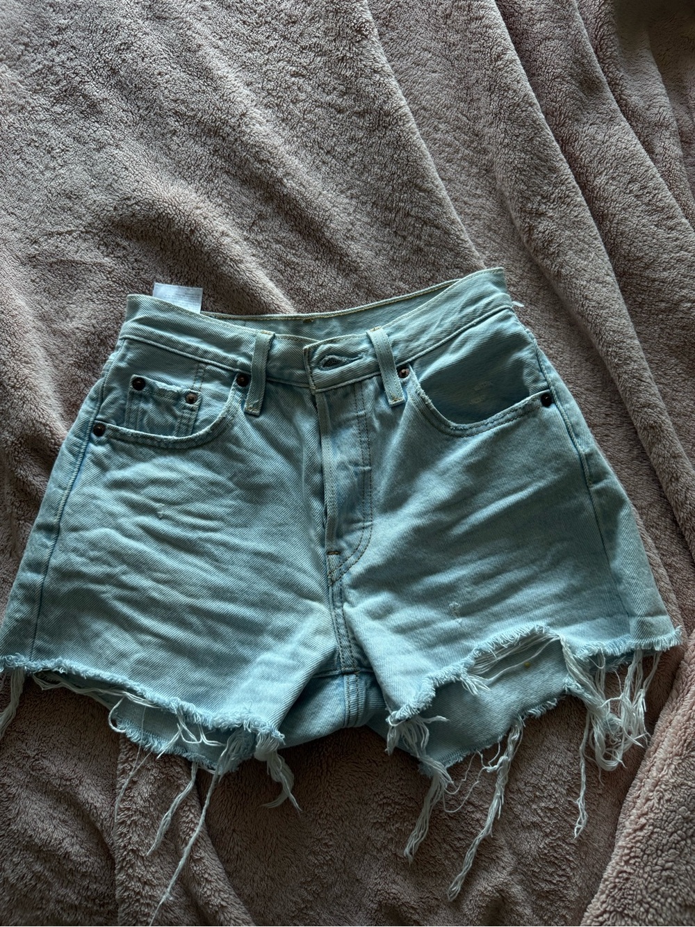 Levi's Light Blue High-Rise Distressed Denim Shorts